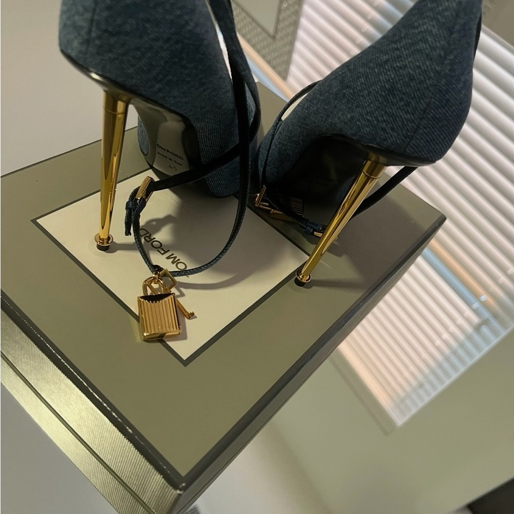 Tom Ford Denim Heels with Gold Stiletto